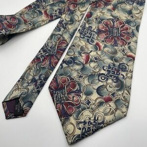 Executive Collection Italian Silk Mens Tie Abstract Pattern Burgundy Blue